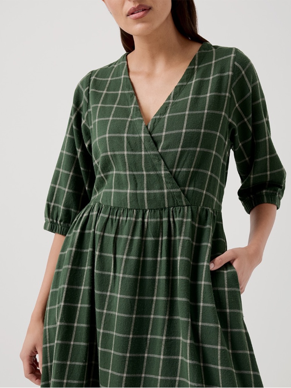 Pact Green Fireside Flannel Crossover Dress